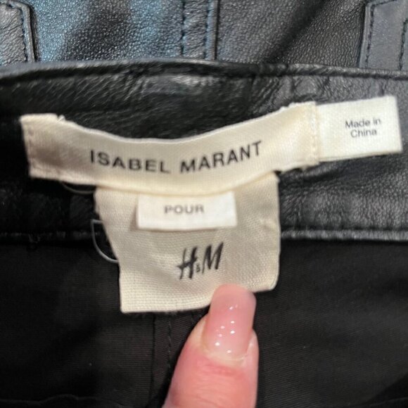 ISABEL MARANT X H&M BLACK NAPPA LEATHER LACE UP LEG MOTO TROUSER PANT EUC  2 - Picture 12 of 14